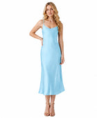 Wholesale Light Blue Satin Prom Dress, Custom Spaghetti Strap Formal Gown Manufacturer for Private Label Boutiques