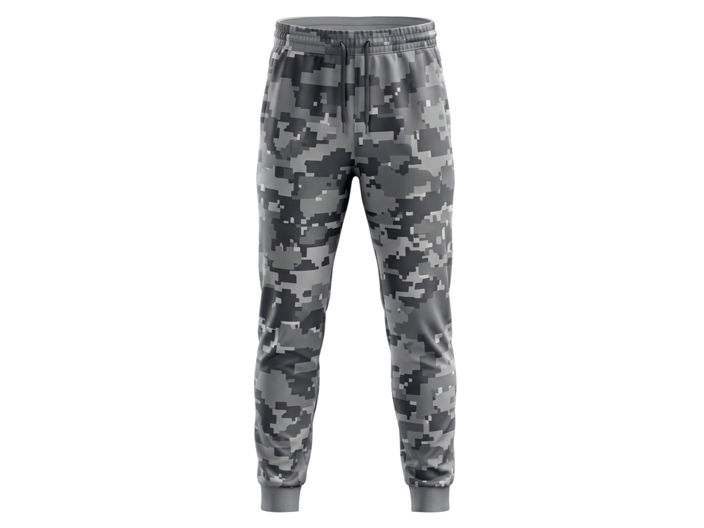 Gray, Charcoal & Black Digital Camo Custom Basketball Sublimated Bottoms front design preview