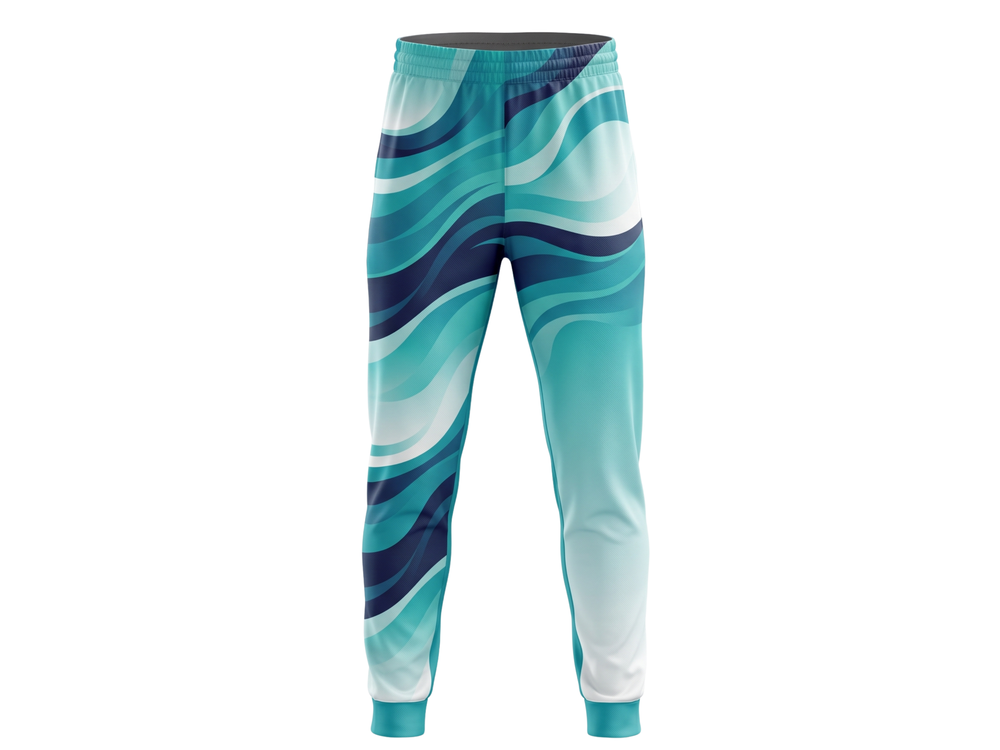 Turquoise, Aqua, Navy & White Custom Basketball Sublimated Bottoms front design preview