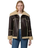 Burgundy Sheepskin Rancher Coat Wholesale | Women’s Curly Faux Shearling Winter Jacket Manufacturer