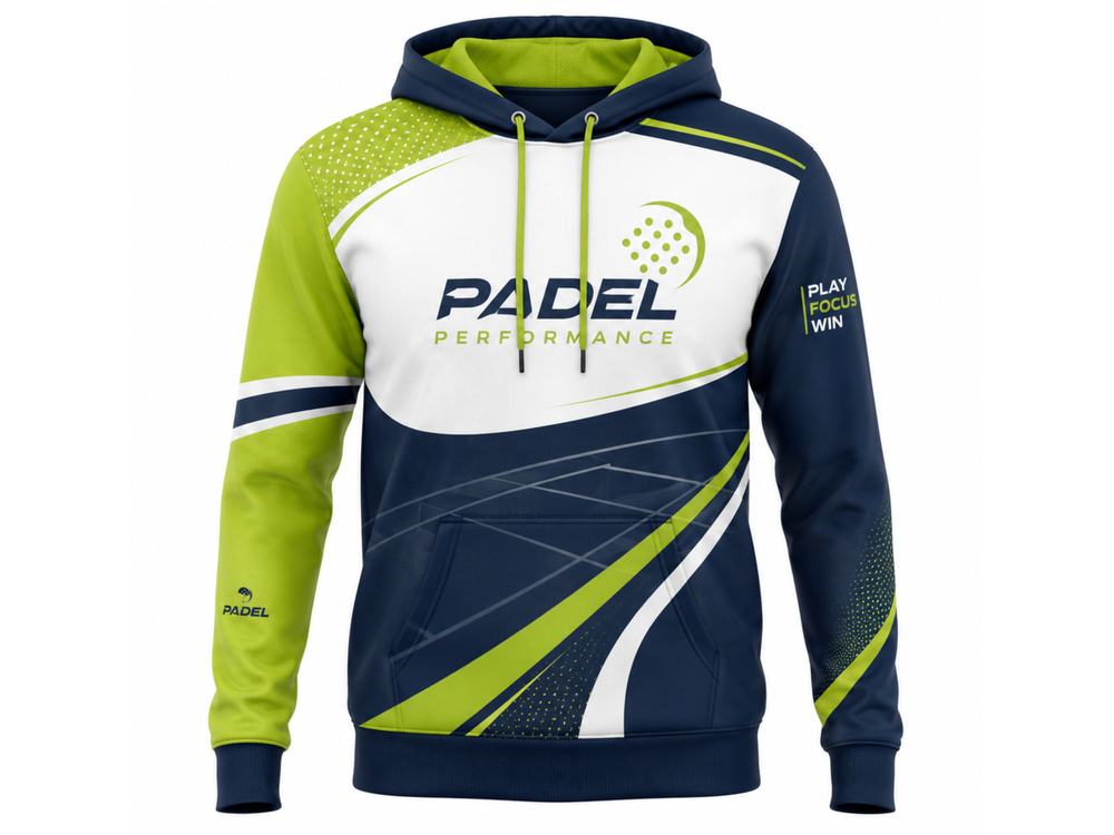Padel Hoodie Custom Navy White Lime Pullover Teamwear Wholesale front design preview
