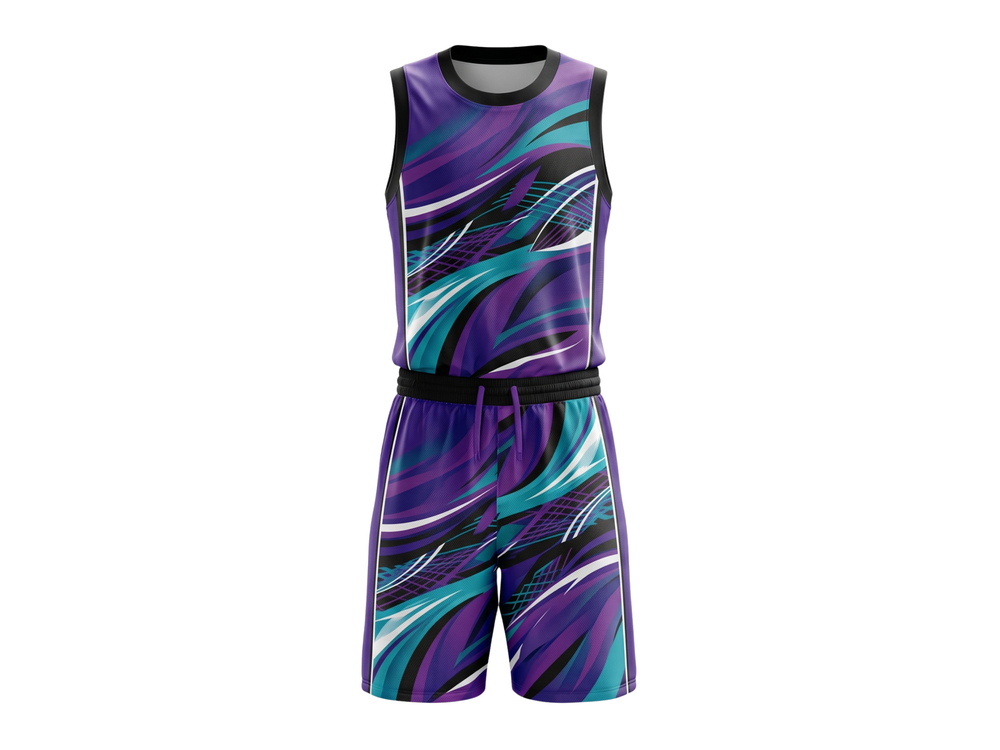 Custom Purple, Teal, Black & White  Basketball Sublimated Uniform front design preview