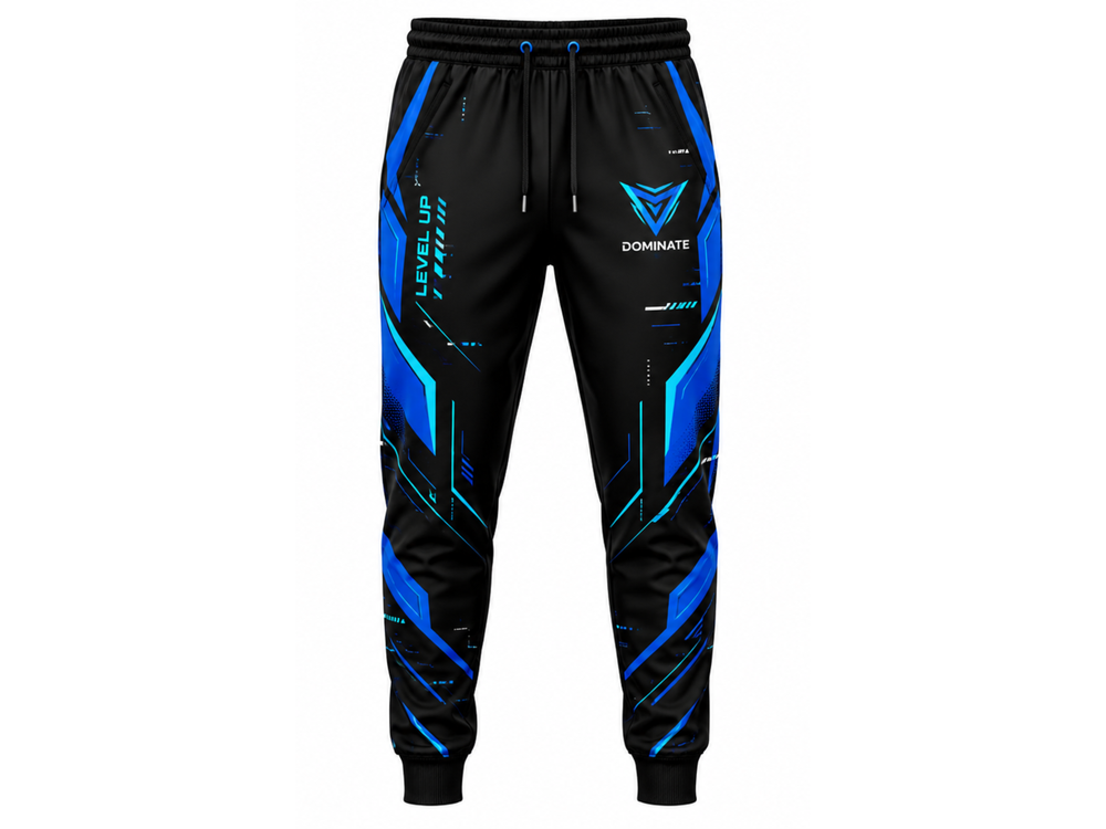 Custom Esports Jogger Pants | Wholesale Gaming Team Joggers | Black Blue Teal | Apparels Bridge front design preview