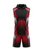 Custom Red Black 7v7 Football Uniform – Sleeveless Hooded Team Set for Clubs