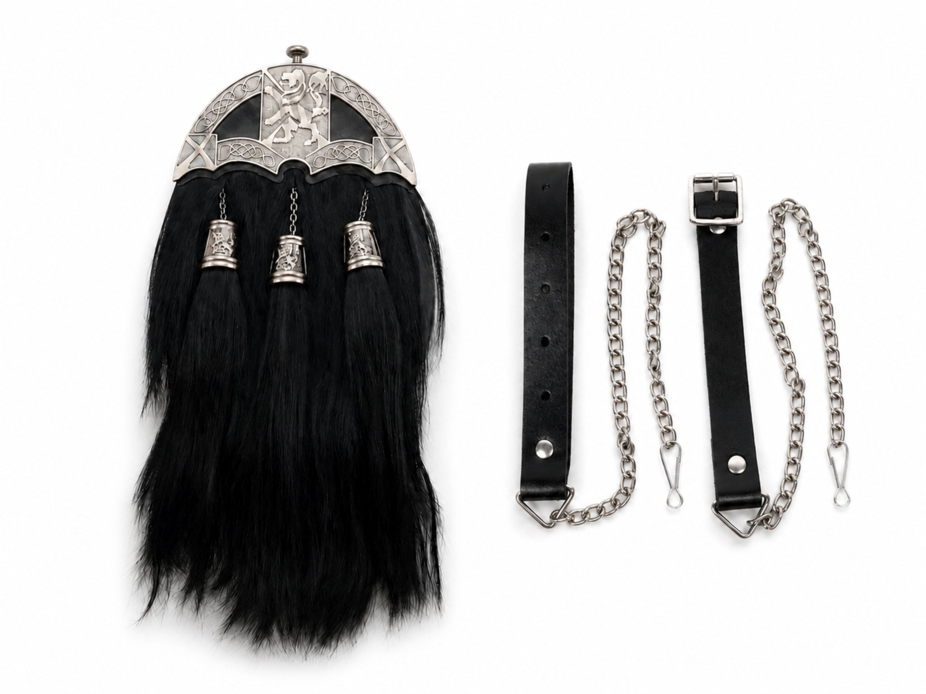 Horsehair Dress Sporran Black with Silver Cantle and Three Tassels | B2B Low MOQ