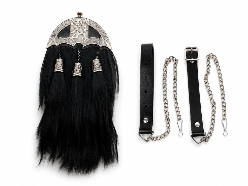 Horsehair Dress Sporran Black with Silver Cantle and Three Tassels | B2B Low MOQ front design preview
