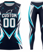 Custom Women’s Flag Football Uniform With Pants – Black Cyan Sublimated Polyester Teamwear