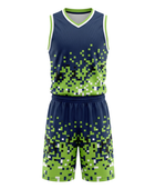 Custom Navy Blue, Lime Green, White & Black Basketball Sublimated Uniform