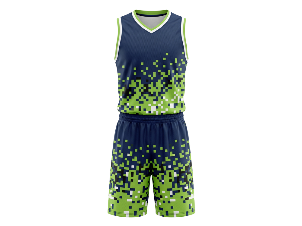 Custom Navy Blue, Lime Green, White & Black Basketball Sublimated Uniform front design preview