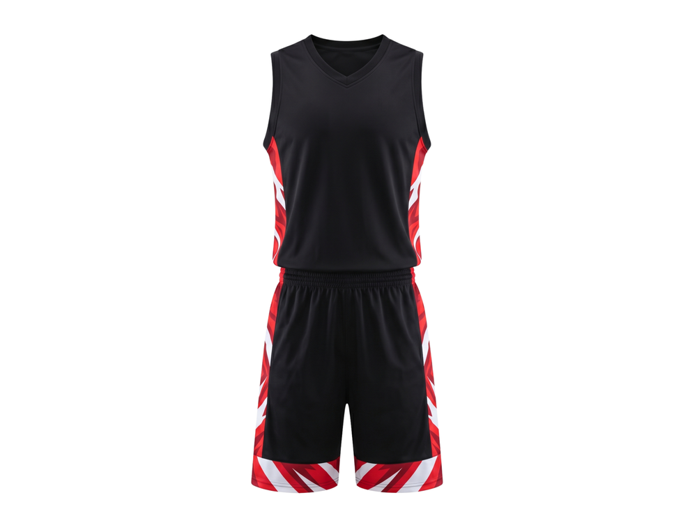 Custom Black, Red & White Basketball Sublimated Uniform front design preview