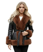 Black Lambskin Leather Fur Coat Wholesale | Women’s Belted Winter Coat Manufacturer