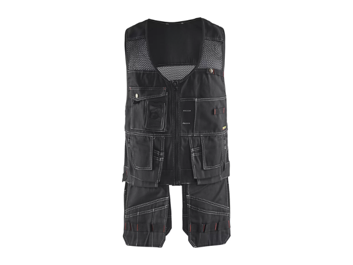 Multi-Pocket Workwear Waistcoat – Black | B2B Low MOQ Manufacturer front design preview