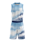 Custom Sky Blue, White & Navy Cloud Print Basketball Sublimated Uniform