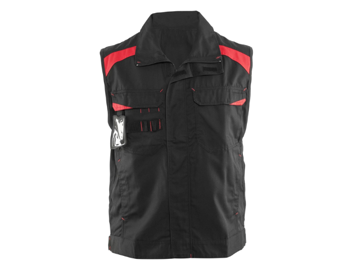 Industrial Utility Waistcoat – Black and Red | B2B Low MOQ Manufacturer front design preview