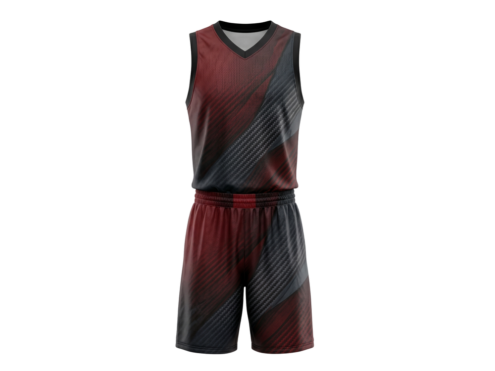 Custom Black, Burgundy & Charcoal Basketball Sublimated Uniform front design preview