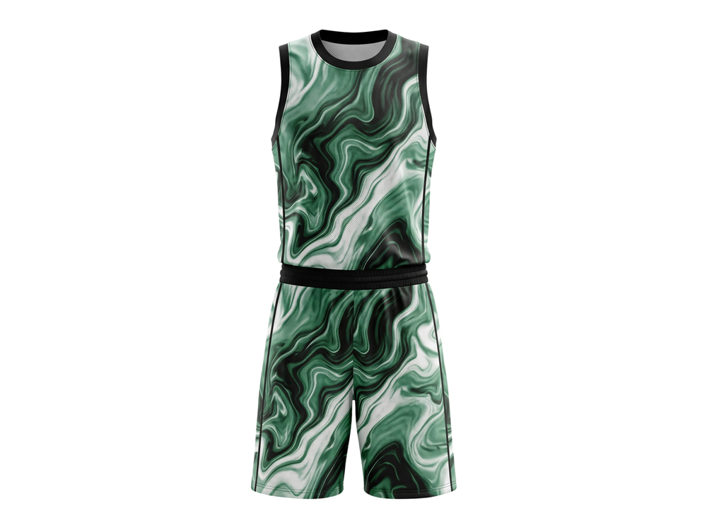 Custom Green, White & Black Basketball Sublimated Uniform front design preview