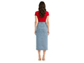 Custom Women’s Front-Slit Denim Midi Skirt for Private Labels