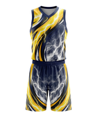 Custom Yellow, Navy Blue, Silver Gray & White Basketball Sublimated Uniform