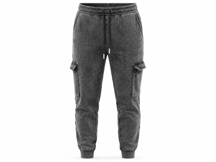 Custom Washed Charcoal Acid Wash Cargo Jogger Pants B2B