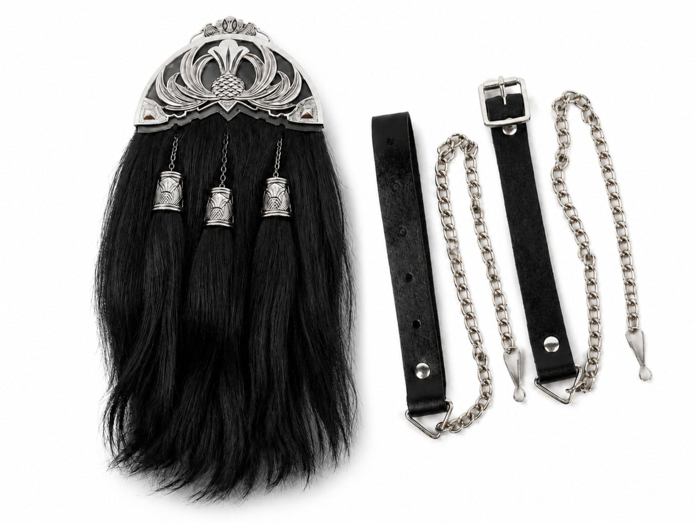 Horsehair Dress Sporran Black with Openwork Silver Cantle | B2B Low MOQ