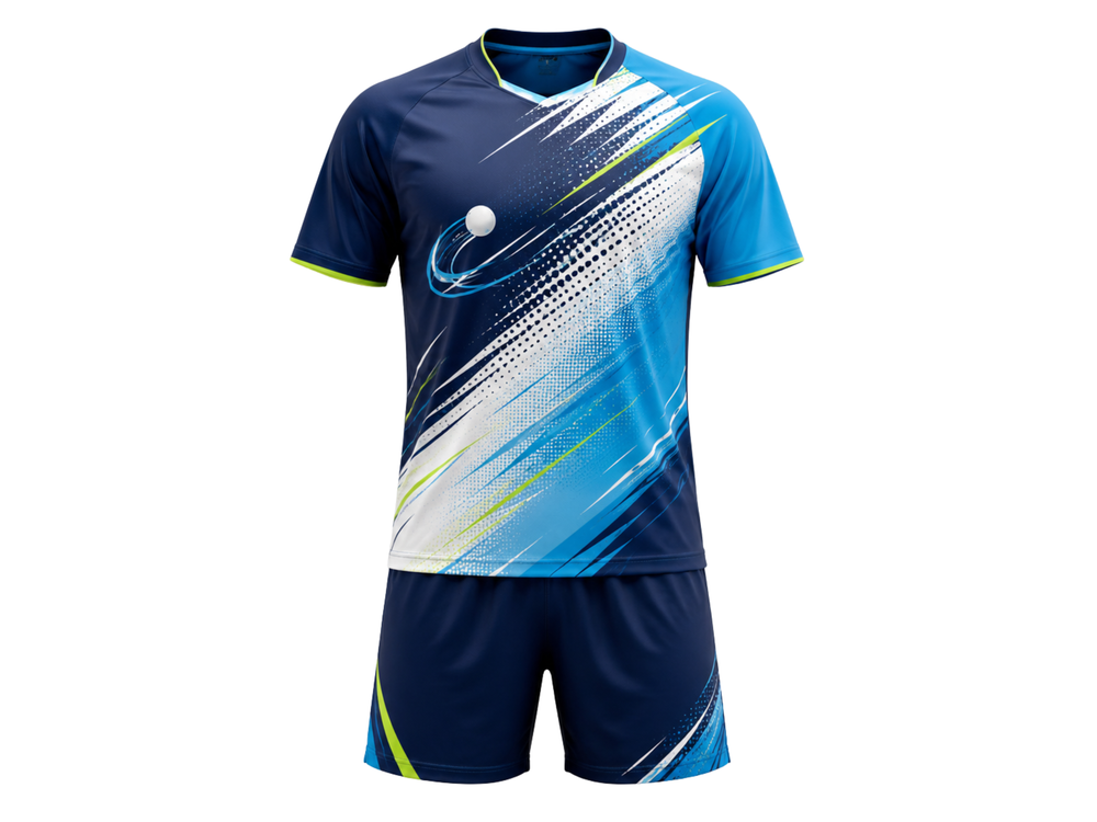 Custom Table Tennis Warm Up Set – Navy Cyan Ping Pong Teamwear for Wholesale Buyers front design preview