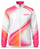 Custom White Tennis Warm Up Jacket  Pink Orange Team Jacket for Clubs