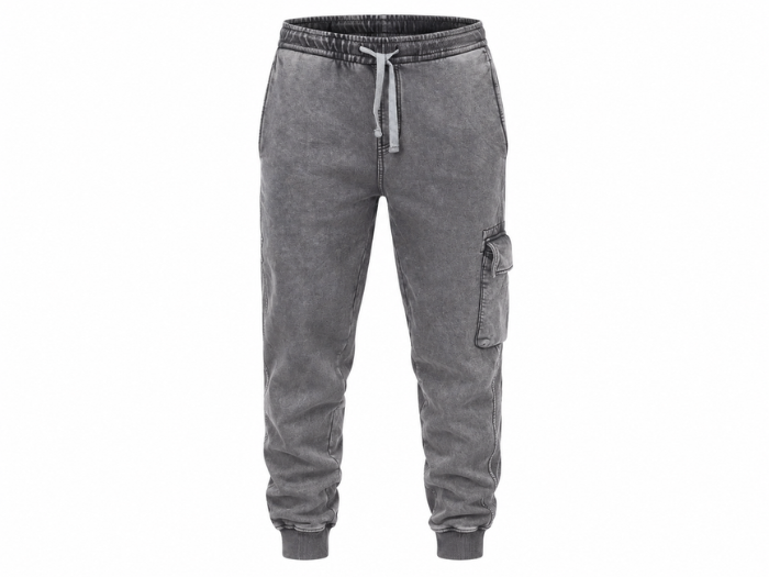 Custom Washed Grey Acid Wash Cargo Jogger Pants B2B