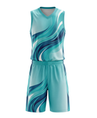 Custom Aqua, Teal, Navy Blue & White Basketball Sublimated Uniform
