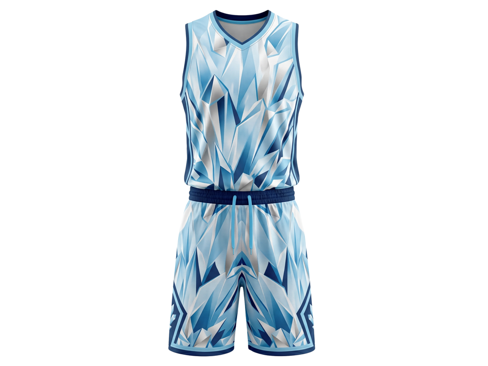 Custom Light Blue, White & Navy Basketball Sublimated Uniform front design preview