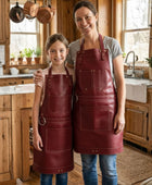 Mother Daughter Leather Apron Set Matching Mom and Kids Cooking BBQ Chef Aprons