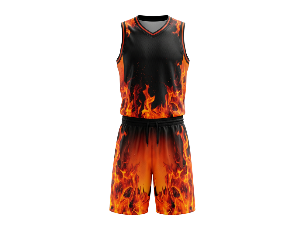 Custom Black, Orange & Red Basketball Sublimated Uniform front design preview