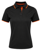 Ladies Contrast Pique Polo Shirt Black and Orange | B2B Low MOQ Hospitality Workwear Manufacturer