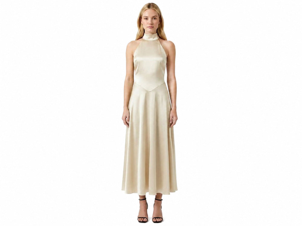 Wholesale Ivory Satin A-Line Prom Dress | Custom Sleeveless Formal Gown Manufacturer for Boutiques front design preview