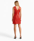 Women’s Red Lambskin Leather V-Neck Mini Dress Wholesale | Private Label Party Dress Manufacturer