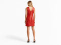 Women’s Red Lambskin Leather V-Neck Mini Dress Wholesale | Private Label Party Dress Manufacturer