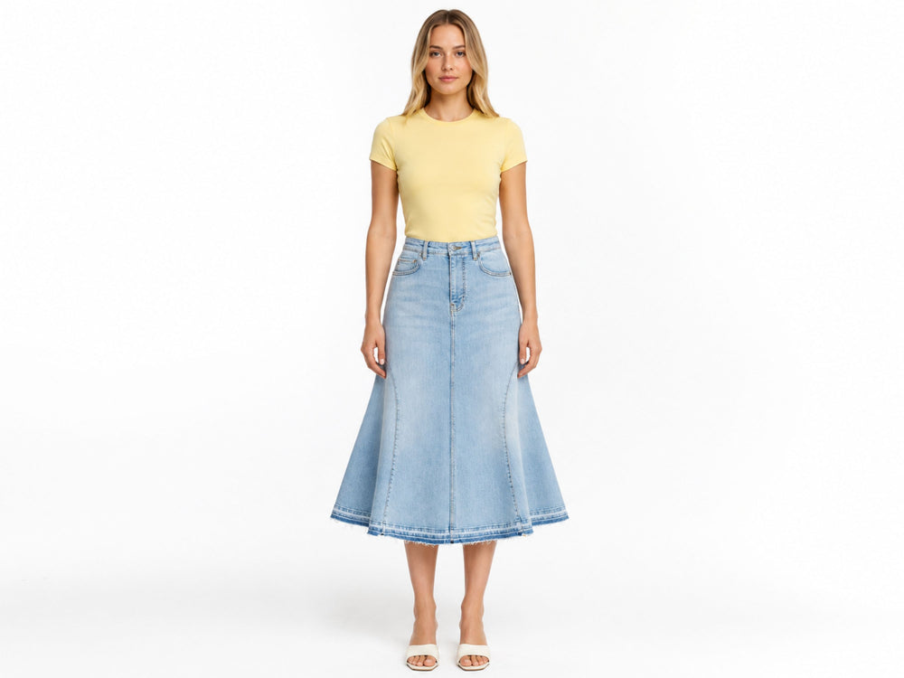 Custom Women’s A-Line Denim Midi Skirt for Private Labels front design preview