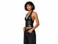 Women’s Black Lambskin Leather Halter Top Wholesale | Custom Private Label Leather Crop Top Manufacturer