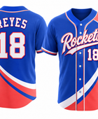 Custom Blue Red Baseball Jersey | Wholesale Button Front Team Jersey for Bulk Orders