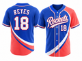 Custom Blue Red Baseball Jersey | Wholesale Button Front Team Jersey for Bulk Orders