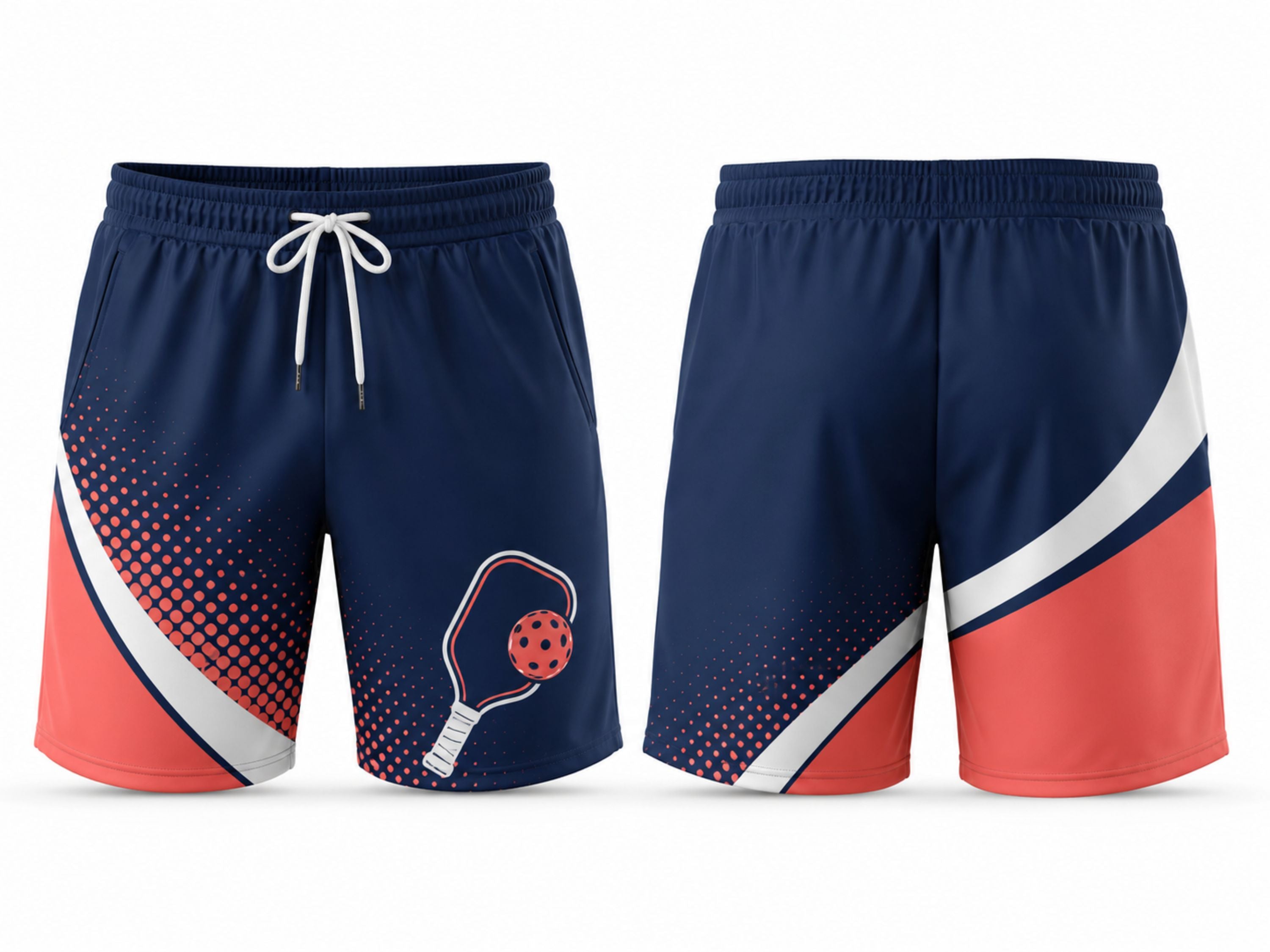 Custom Pickleball Shorts | Wholesale Pickleball Team Shorts | Navy Coral White | Apparels Bridge