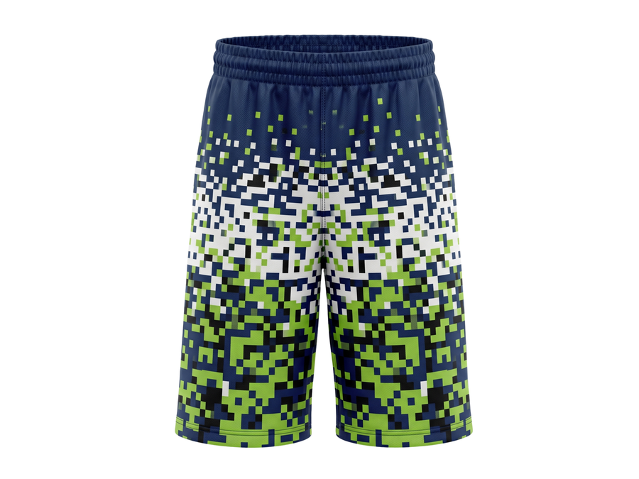 Custom Navy, Lime Green, White & Black Basketball Sublimated Shorts design preview