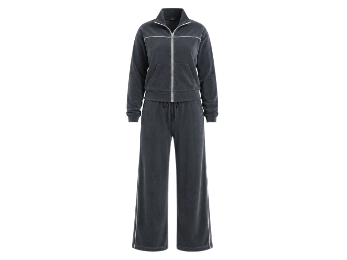 Custom Acid Wash Zip Up Charcoal Black Tracksuit B2B front design preview