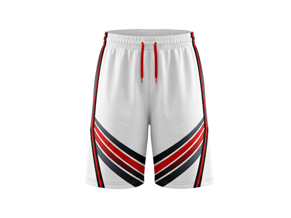 Custom White, Red, Black & Gray Basketball Sublimated Shorts front design preview