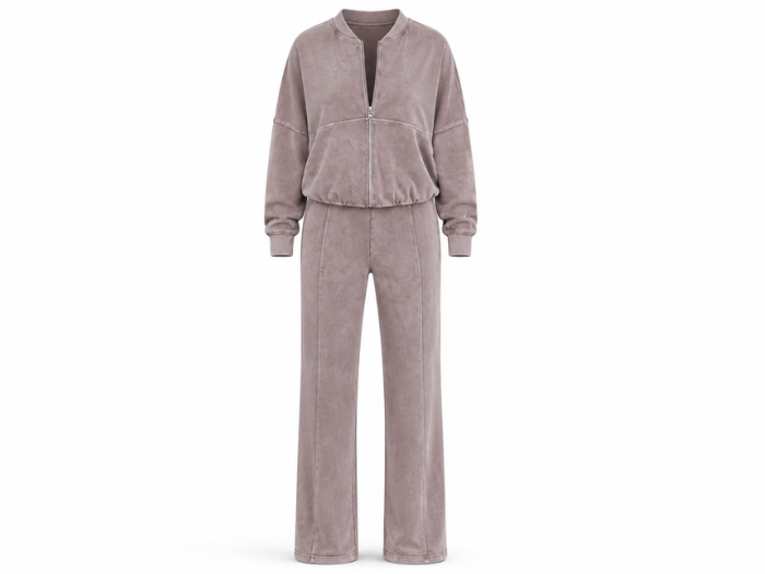 Custom Women’s Acid Wash Tracksuit Dusty Mauve B2B front design preview