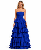 Wholesale Cobalt Blue Satin Tiered Prom Dress | Custom Strapless Ruffle Gown Manufacturer for Boutiques