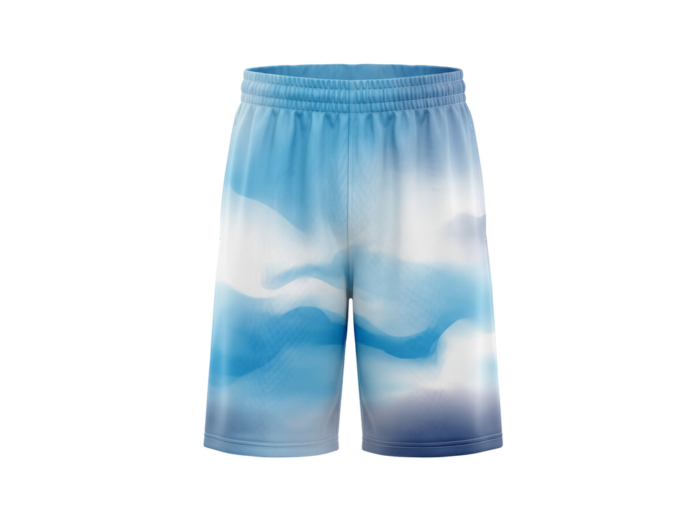 Custom Sky Blue, Light Blue, White & Navy Basketball Sublimated Shorts front design preview