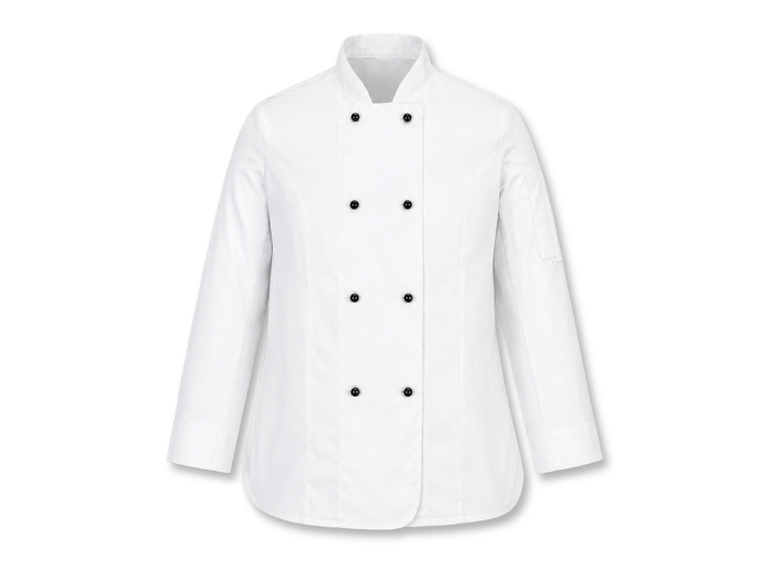 Women’s Double-Breasted Chef Jacket White | B2B Low MOQ Hospitality Workwear Manufacturer front design preview