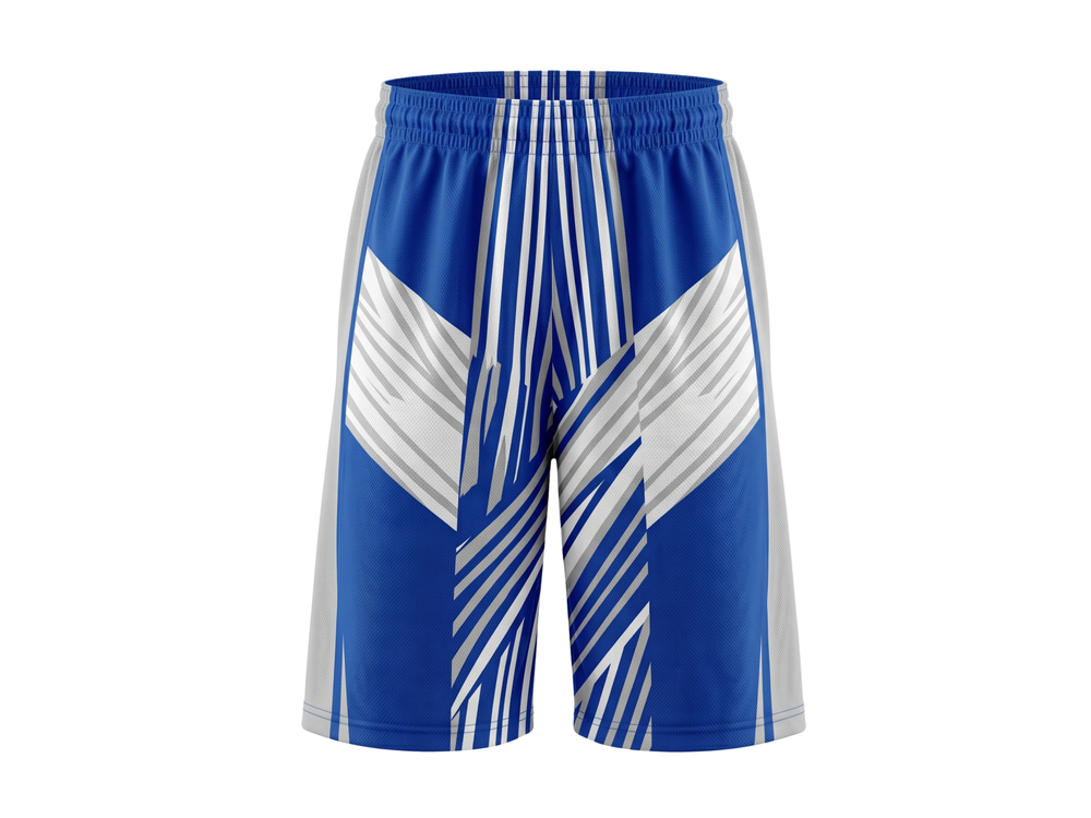 Custom Royal Blue, White & Silver Gray Basketball Sublimated Shorts front design preview