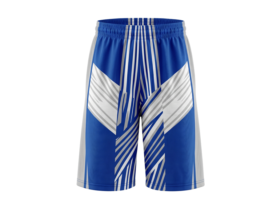 Custom Royal Blue, White & Silver Gray Basketball Sublimated Shorts design preview