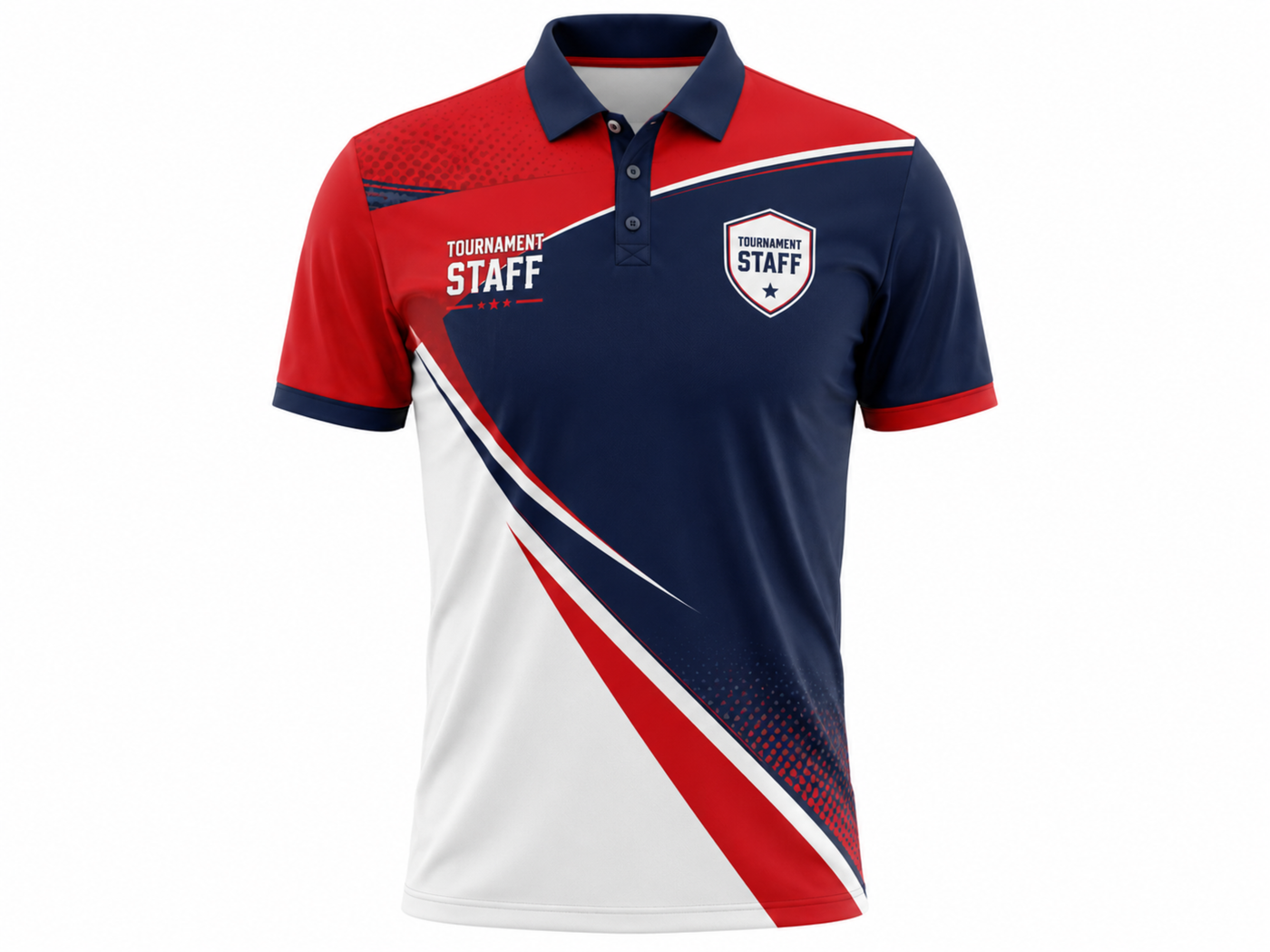 Custom Esports Tournament Staff Polo Shirt | Wholesale Gaming Event Staff Shirt | Navy Red White | Apparels Bridge